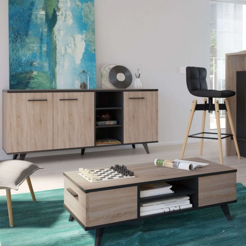 MESA DE CENTRO INDUSTRIAL AYZA 2 CAJONES ROVERE/NEGRO RYR MUEBLES - 1