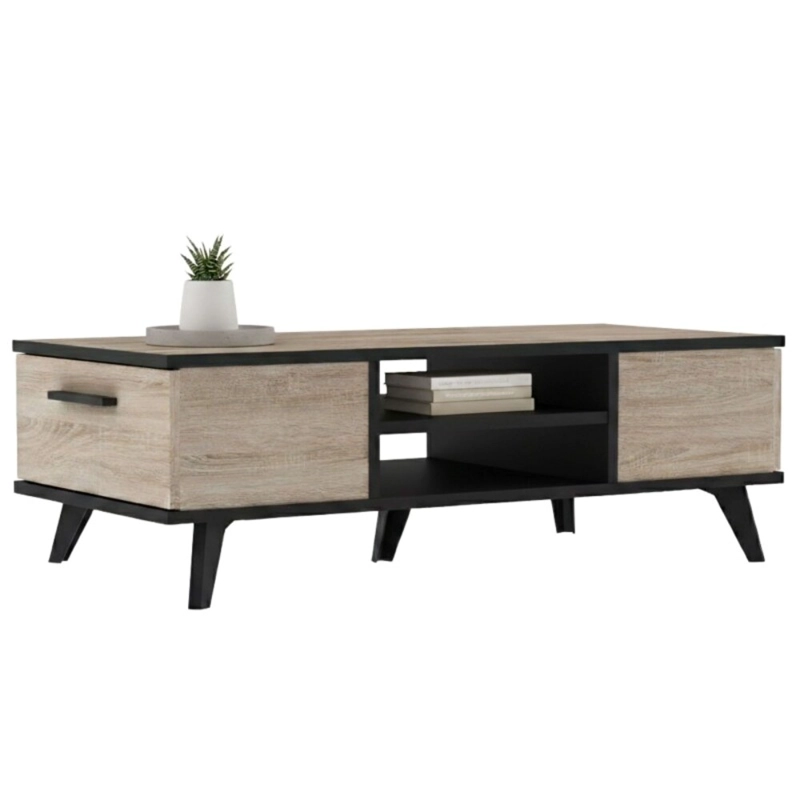 MESA DE CENTRO INDUSTRIAL AYZA 2 CAJONES ROVERE/NEGRO RYR MUEBLES - 2