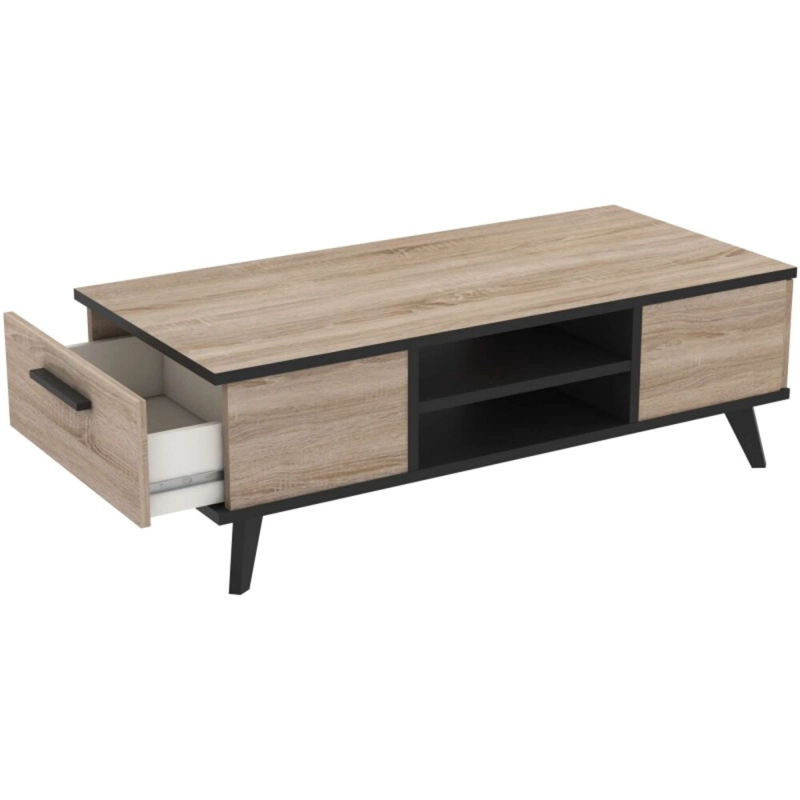 MESA DE CENTRO INDUSTRIAL AYZA 2 CAJONES ROVERE/NEGRO RYR MUEBLES - 3