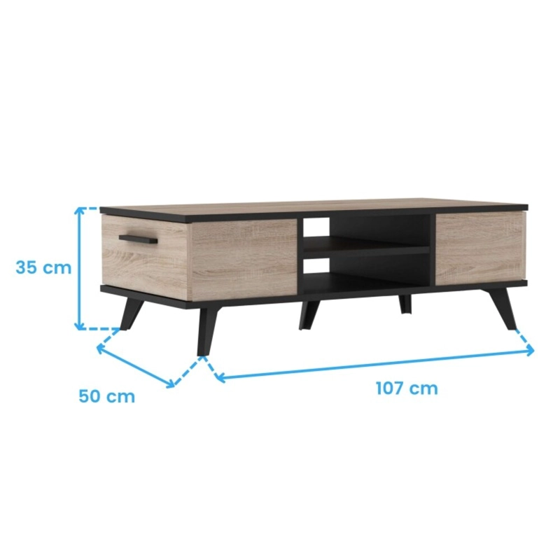 MESA DE CENTRO INDUSTRIAL AYZA 2 CAJONES ROVERE/NEGRO RYR MUEBLES - 4