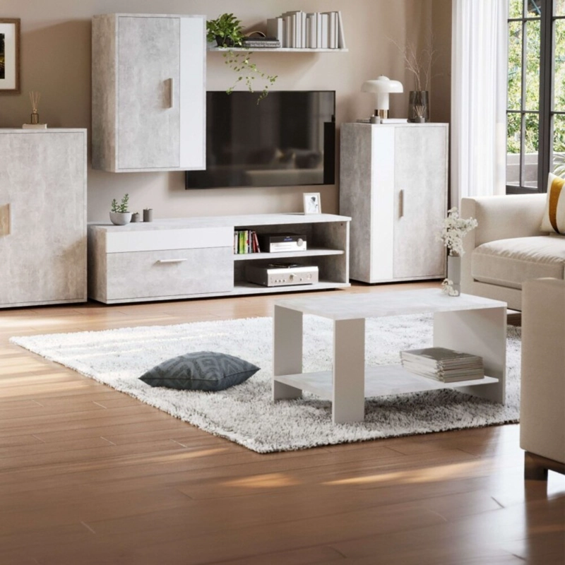 MESA DE CENTRO MODERNA MINIMALISTA CLARA CEMENTO/BLANCO RYR MUEBLES - 1