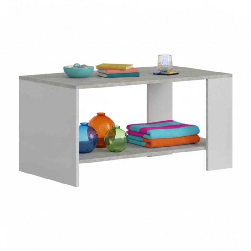 MESA DE CENTRO MODERNA MINIMALISTA CLARA CEMENTO/BLANCO RYR MUEBLES - 2