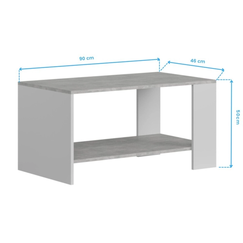 MESA DE CENTRO MODERNA MINIMALISTA CLARA CEMENTO/BLANCO RYR MUEBLES - 3