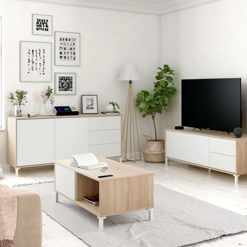 MESA DE CENTRO MODERNA ALAN 100 CM DUNA/BLANCO RYR MUEBLES - 4