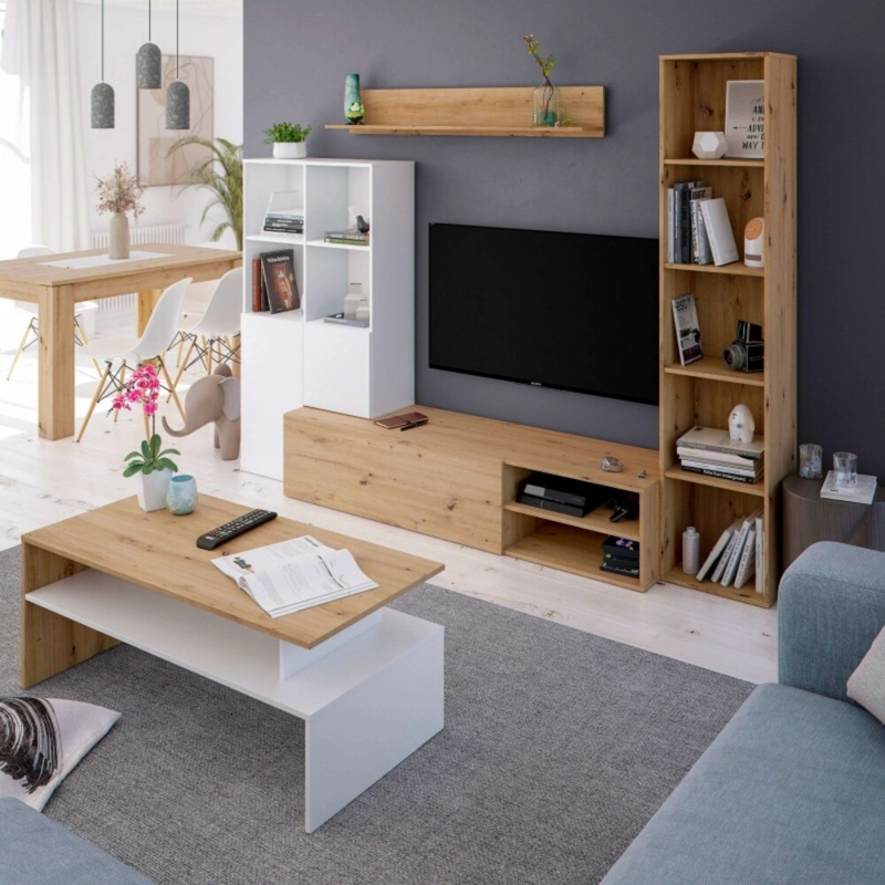 MESA DE CENTRO MODERNA KATTY 108 CM DUNA/BLANCO RYR MUEBLES - 1