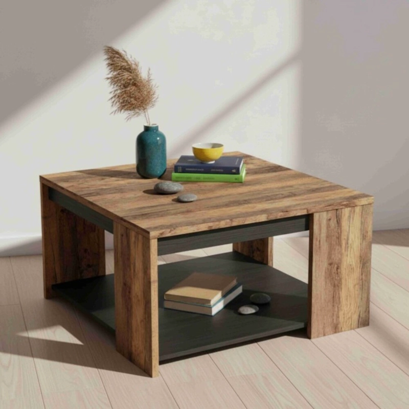 MESA DE CENTRO CUADRADA DOMENIC 80CM MARRÓN/NEGRO RYR MUEBLES - 1