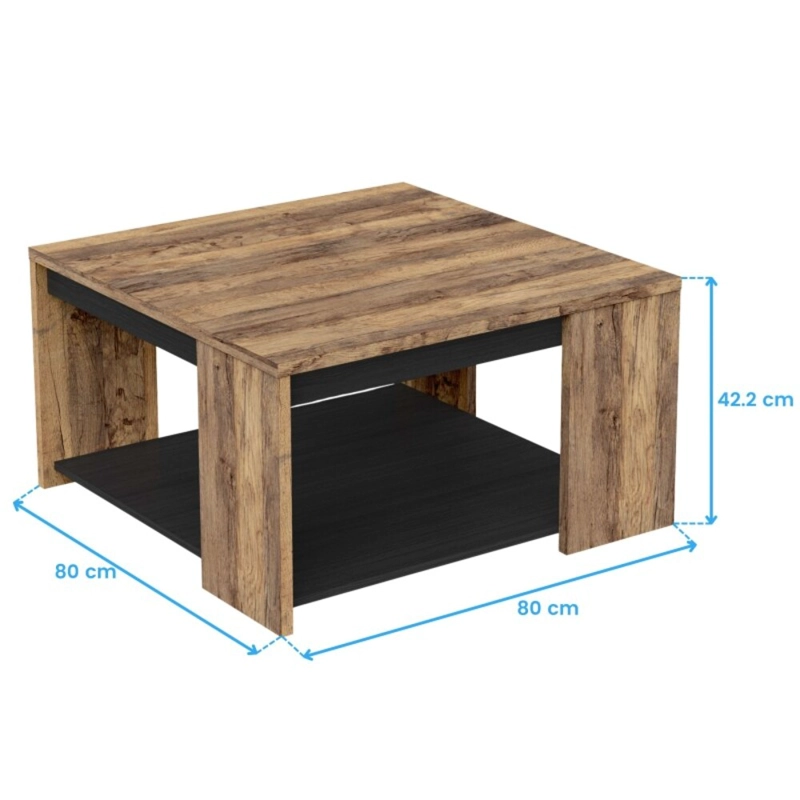 MESA DE CENTRO CUADRADA DOMENIC 80CM MARRÓN/NEGRO RYR MUEBLES - 3