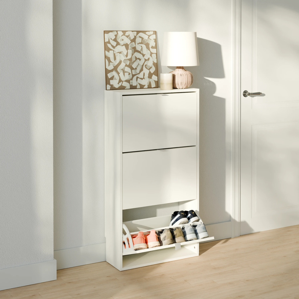 ZAPATERA CON CORTE PARA ZÓCALO LUCÍA 3 PUERTAS BLANCO RYR MUEBLES - 1