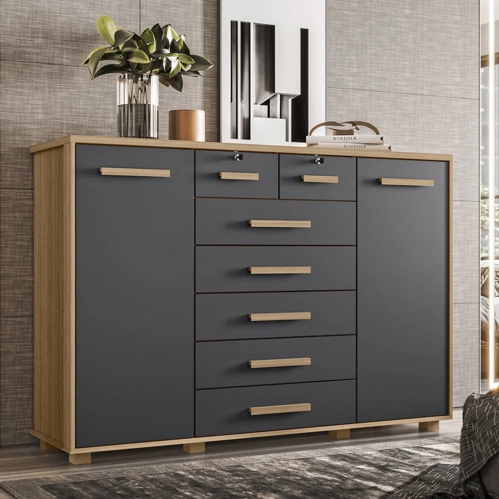 CÓMODA CON LLAVE MÁS COLGADOR KATIA MARYRÓN Y NEGRO RYR MUEBLES - 1