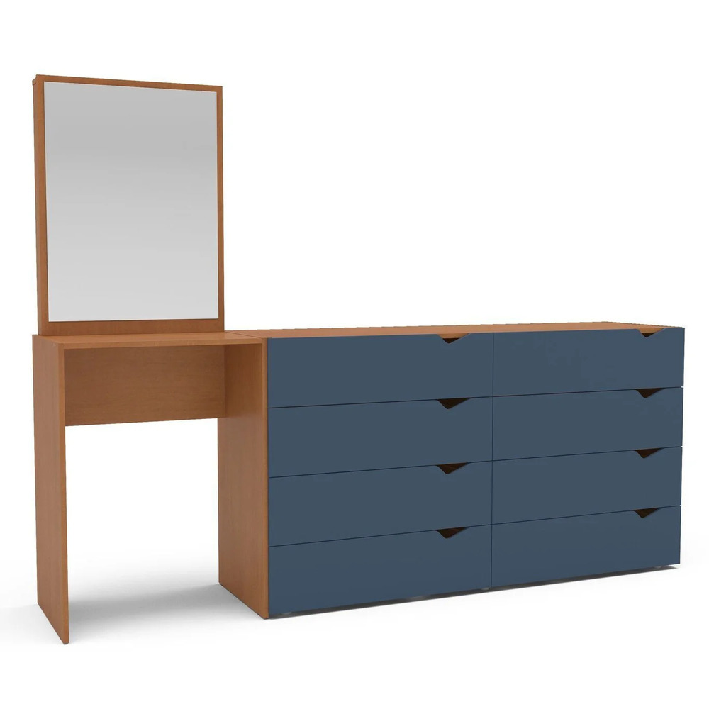 CÓMODA CON TOCADOR MODERNO MAPLE 8 CAJONES MARYRÓN CON AZUL RYR MUEBLES - 2