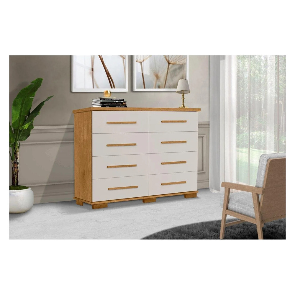 CÓMODA MODERNA PEIH 8 CAJONES MARYRÓN CLARO Y BLANCO RYR MUEBLES - 1