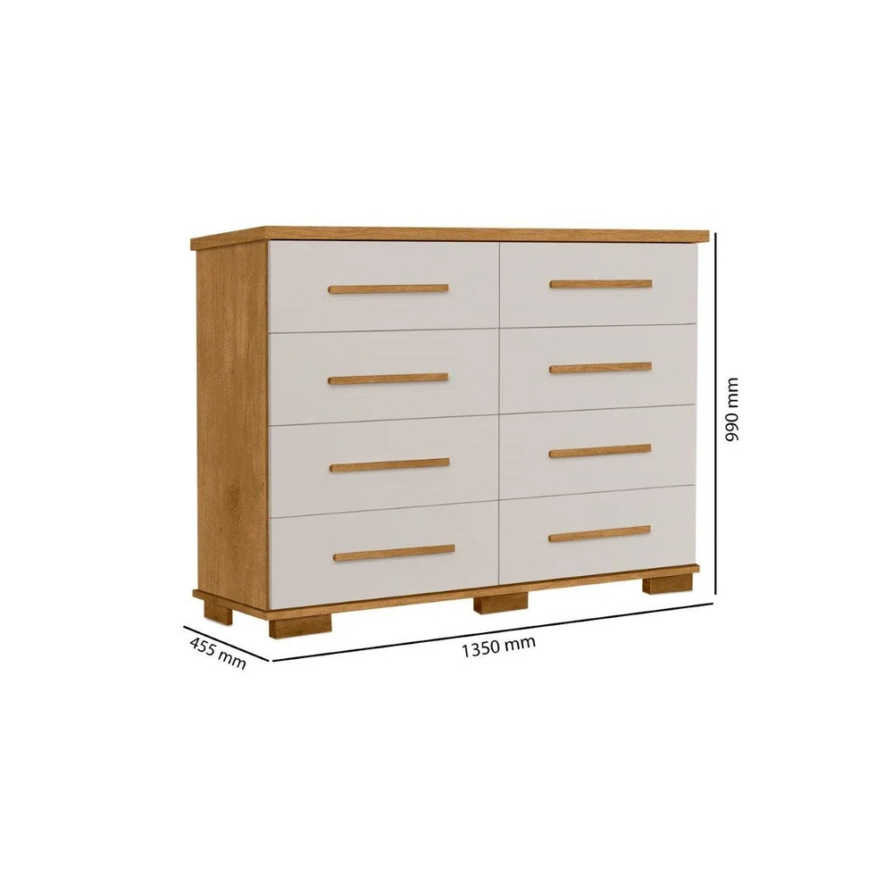CÓMODA MODERNA PEIH 8 CAJONES MARYRÓN CLARO Y BLANCO RYR MUEBLES - 3