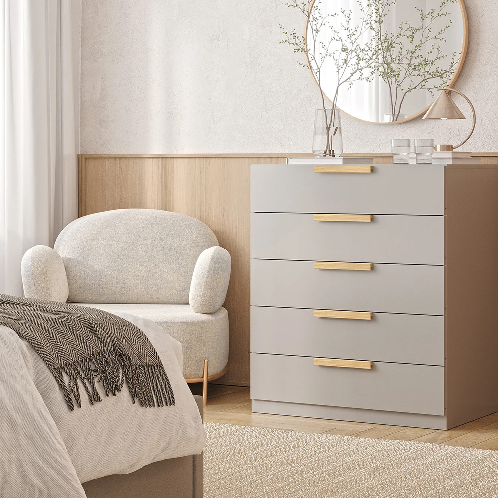 CÓMODA MODERNA LUCÍA 5 CAJONES GRIS RYR MUEBLES - 1
