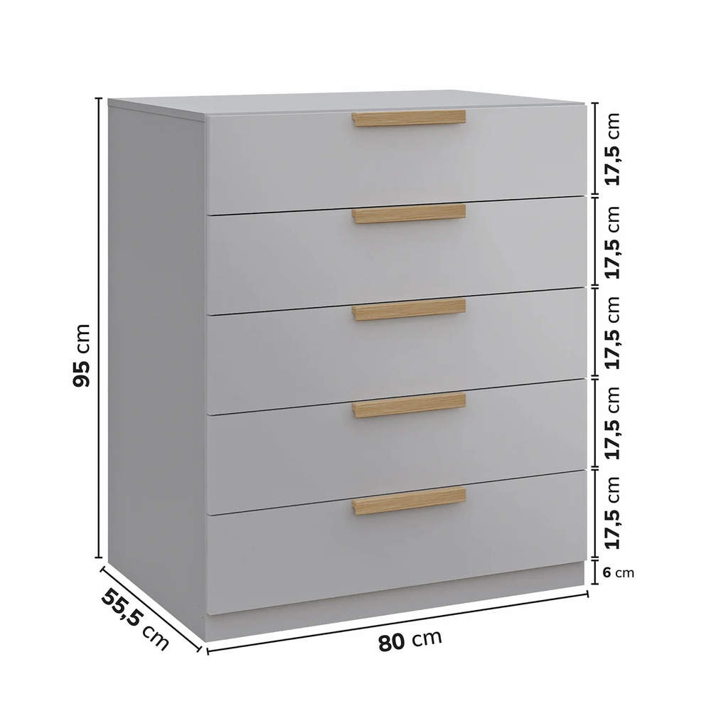 CÓMODA MODERNA LUCÍA 5 CAJONES GRIS RYR MUEBLES - 4