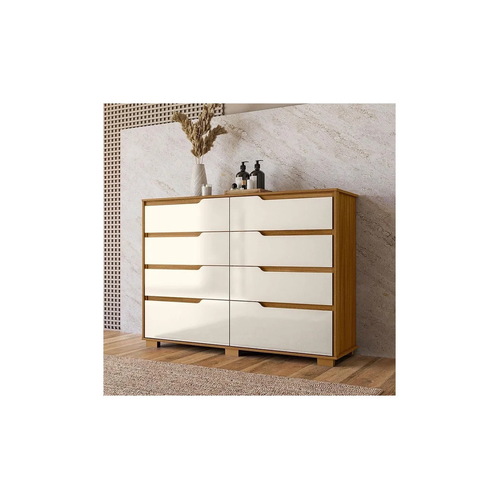 CÓMODA MODERNA MAPHEW 8 CAJONES MARYRÓN Y BLANCO RYR MUEBLES - 1