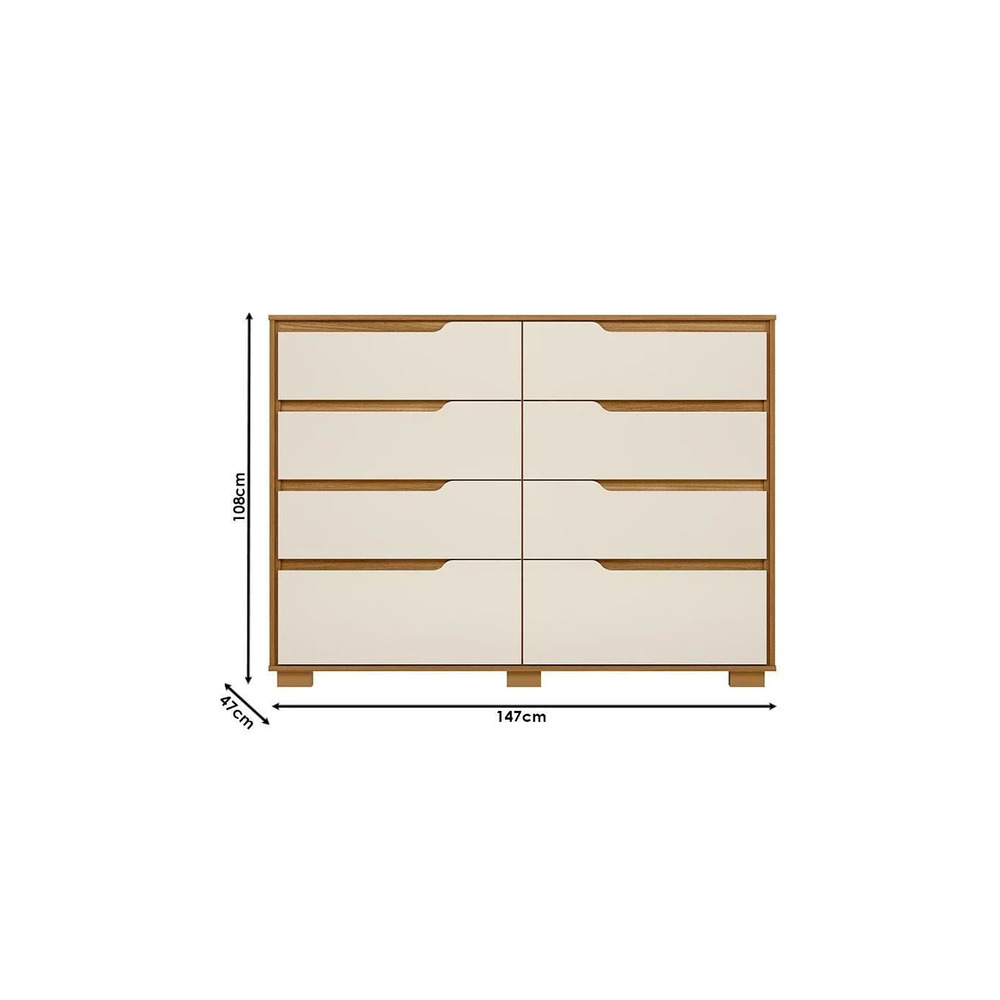 CÓMODA MODERNA MAPHEW 8 CAJONES MARYRÓN Y BLANCO RYR MUEBLES - 3