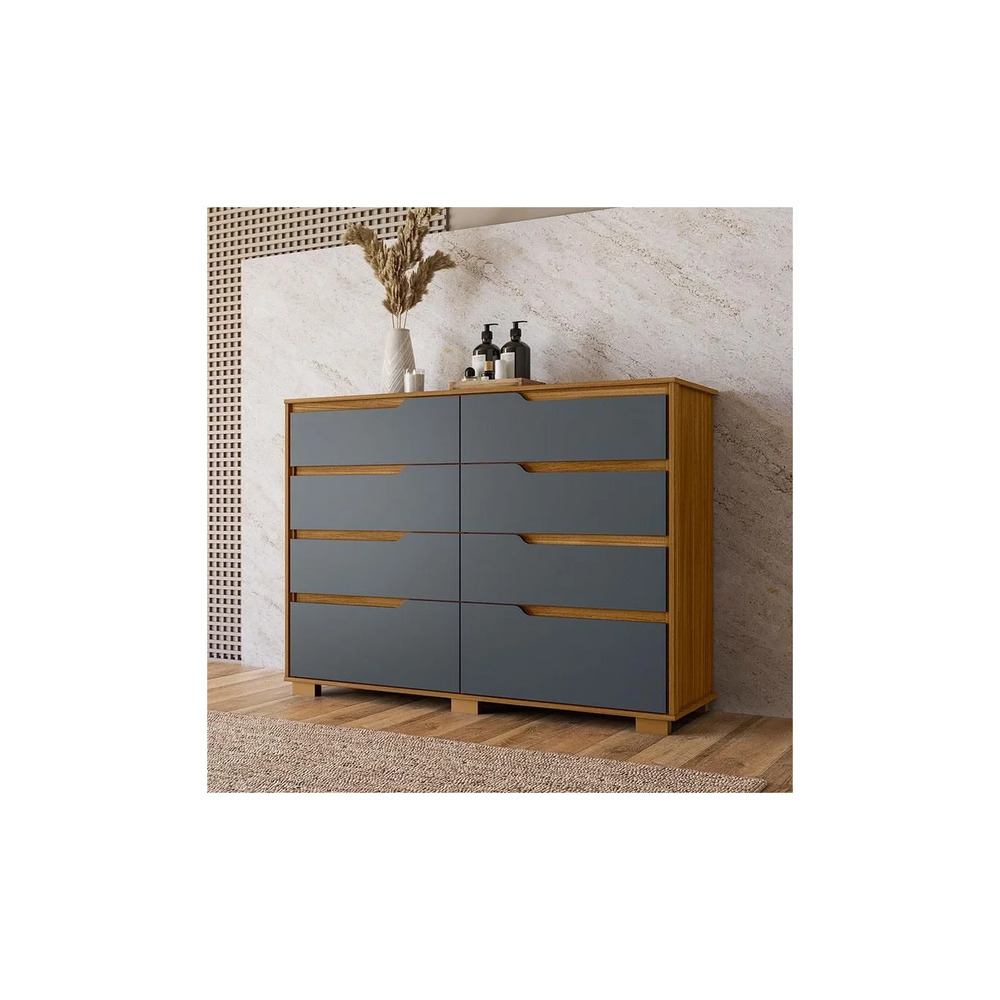 CÓMODA MODERNA MAPHEW 8 CAJONES MARYRÓN Y NEGRO RYR MUEBLES - 1