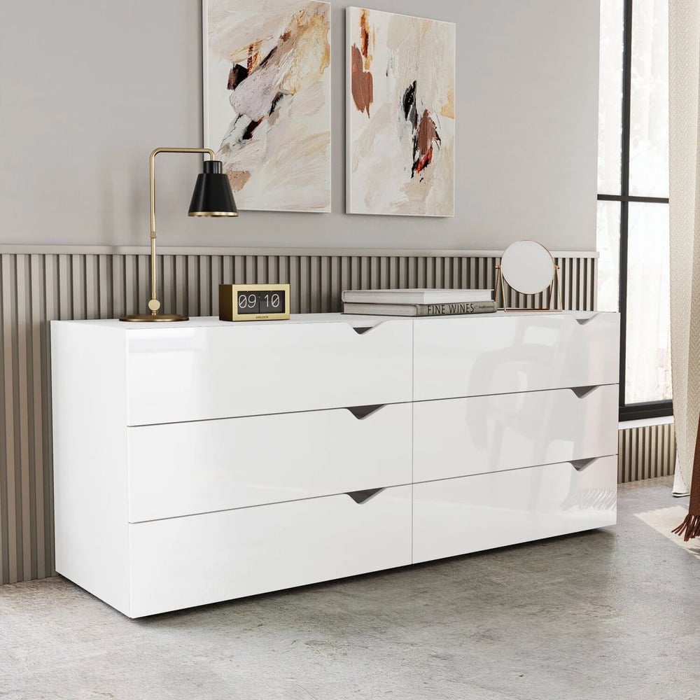 CÓMODA MODERNO SAM 8 CAJONES BLANCO RYR MUEBLES - 1