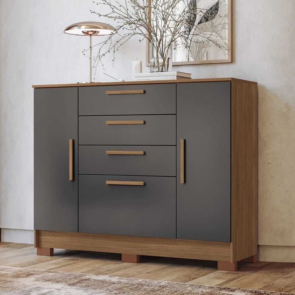 CÓMODA CON COLGADOR ALE 4 CAJONES 2 PUERTAS MARYRÓN Y PLOMO RYR MUEBLES - 1