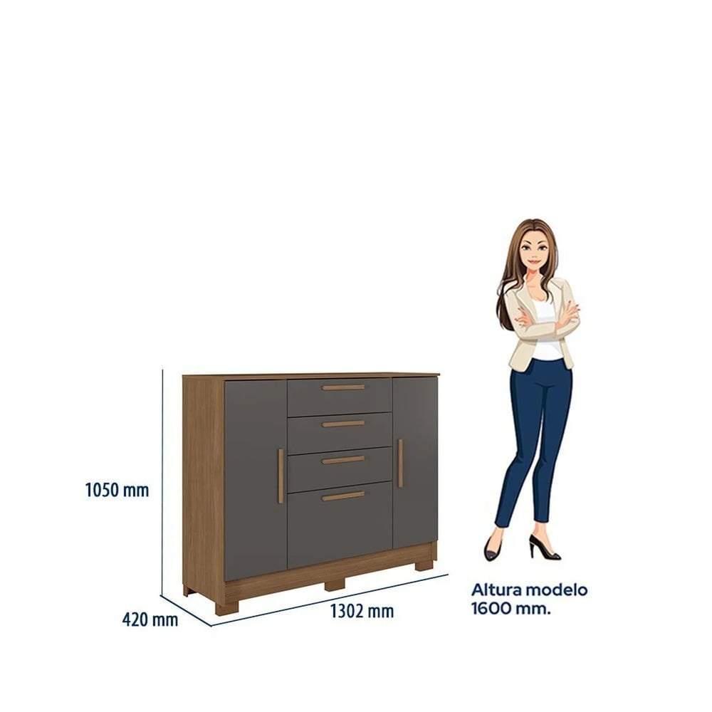 CÓMODA CON COLGADOR ALE 4 CAJONES 2 PUERTAS MARYRÓN Y PLOMO RYR MUEBLES - 3