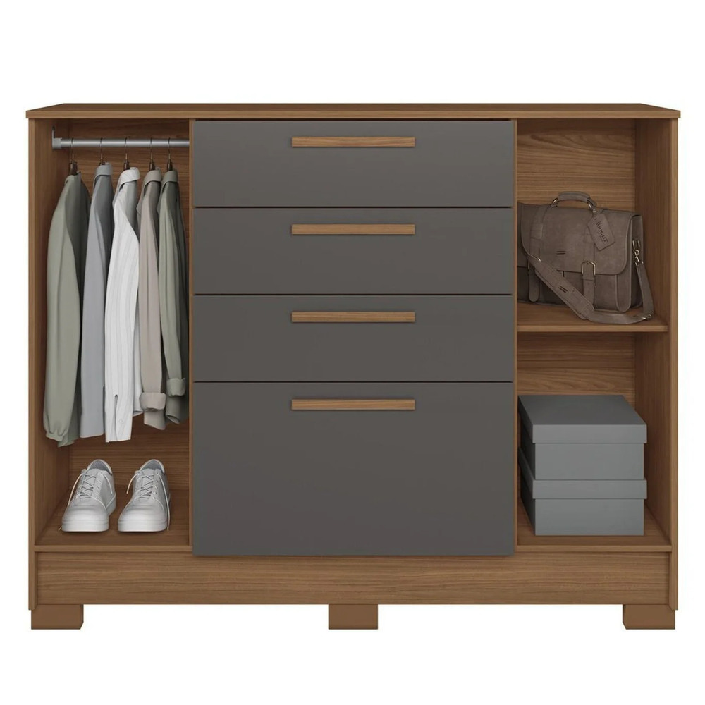 CÓMODA CON COLGADOR ALE 4 CAJONES 2 PUERTAS MARYRÓN Y PLOMO RYR MUEBLES - 4