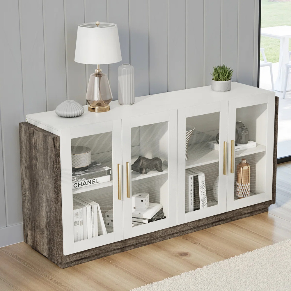 APARADOR VITRINA MODERNO AMAORI BLANCO Y GRIS RYR MUEBLES - 1