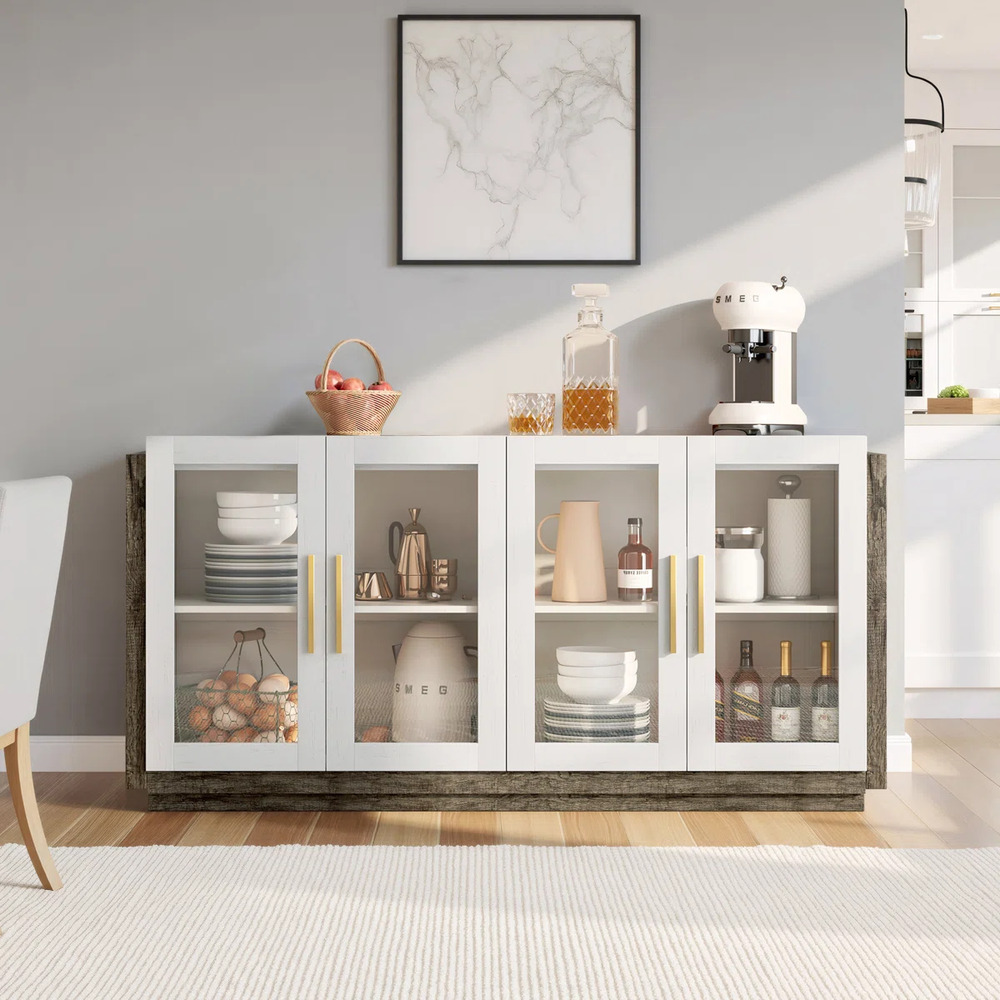 APARADOR VITRINA MODERNO AMAORI BLANCO Y GRIS RYR MUEBLES - 2