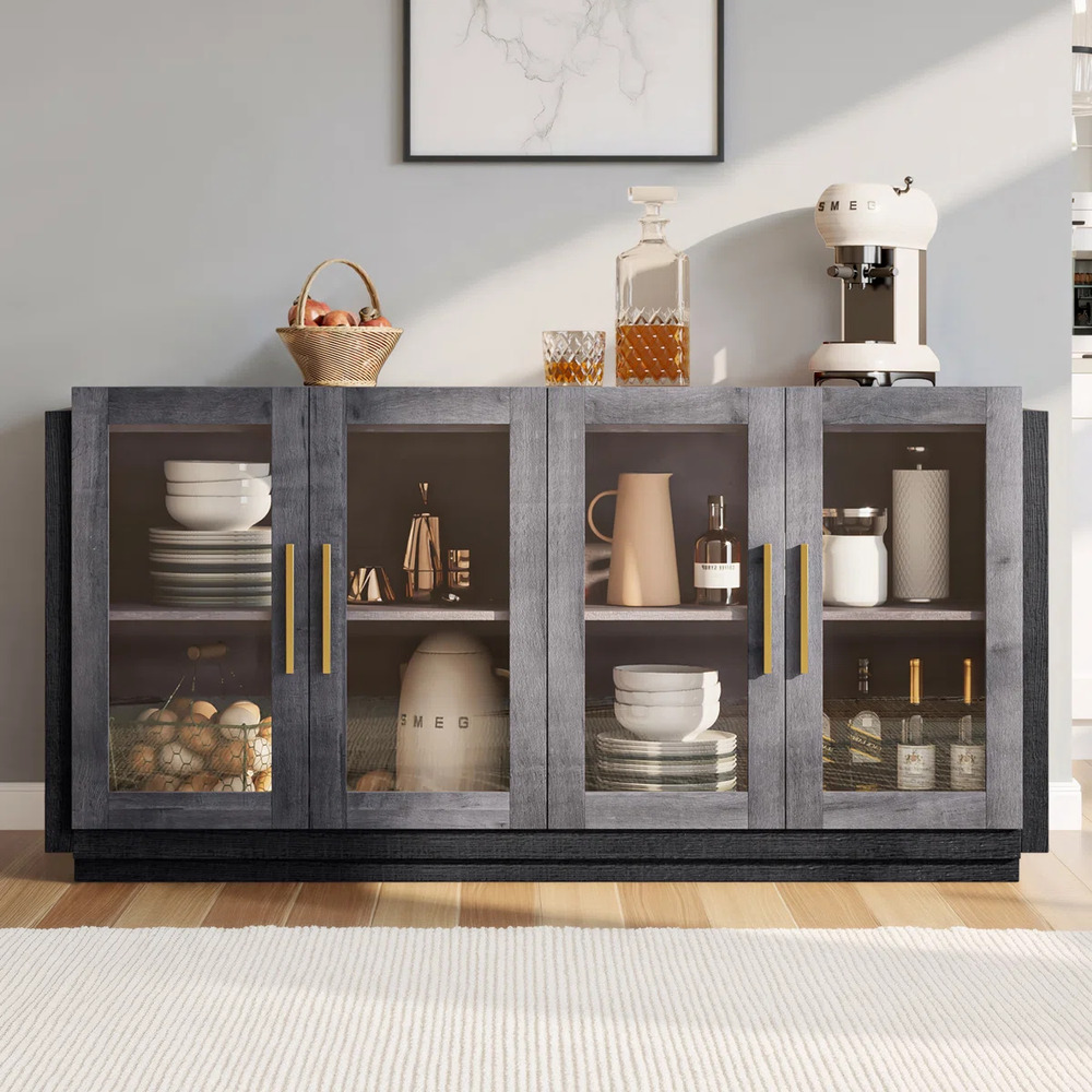 APARADOR VITRINA MODERNO AMAORI GRIS Y NEGRO RYR MUEBLES - 1