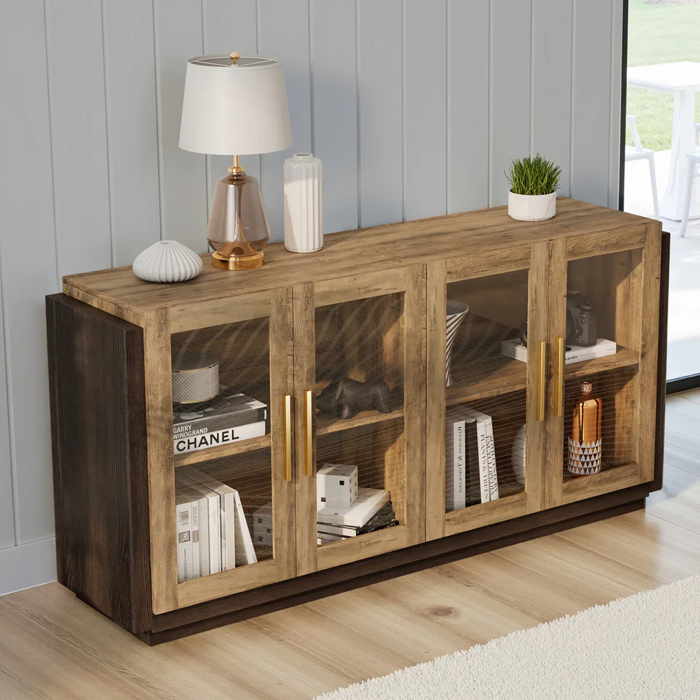 APARADOR VITRINA MODERNO AMAORI MARRÓN Y DUNA RYR MUEBLES - 1