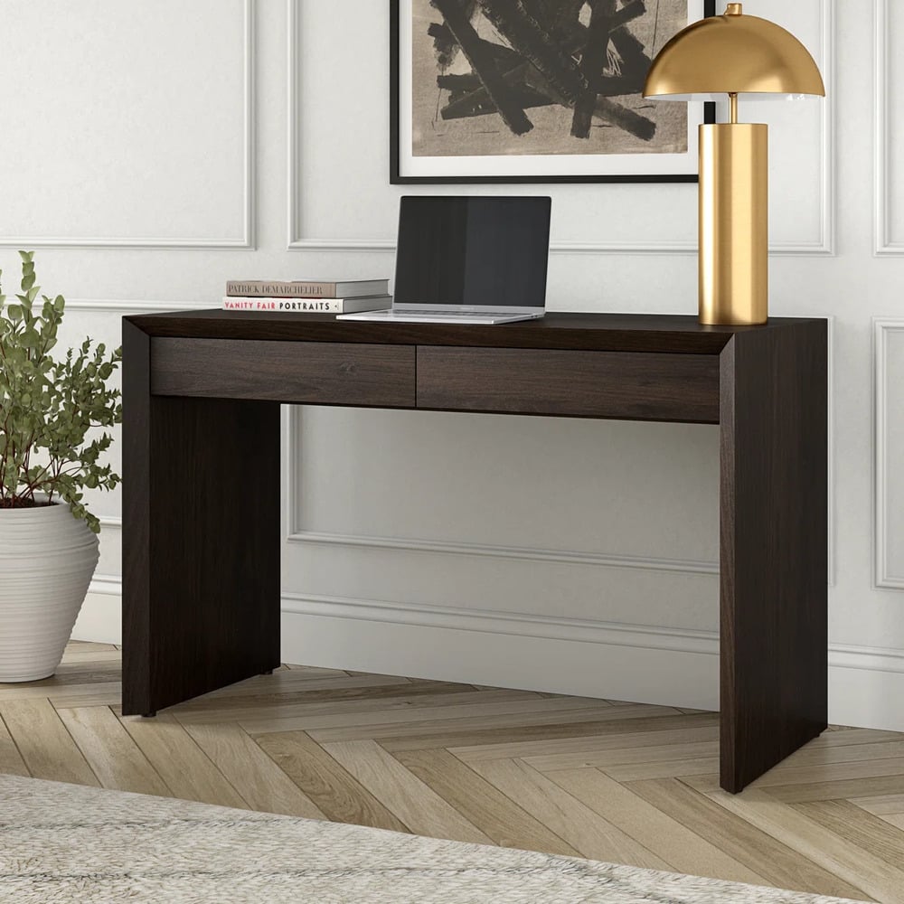 ESCRITORIO MODERNO GABRIELA 2 CAJONES MARRÓN OSCURO RYR MUEBLES - 1