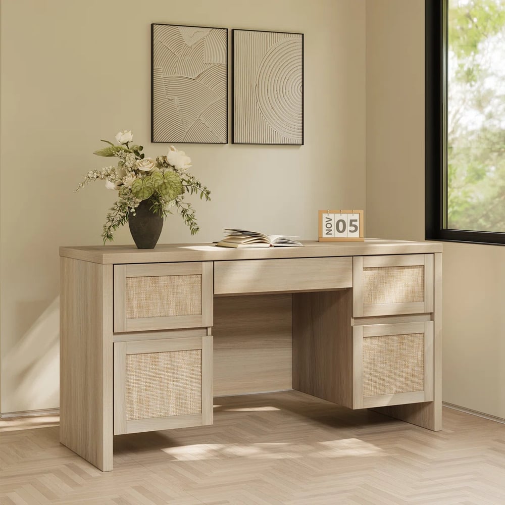 ESCRITORIO MODERNO MINIMALISTA ARABIA 5 CAJONES ROVERE RYR MUEBLES - 1