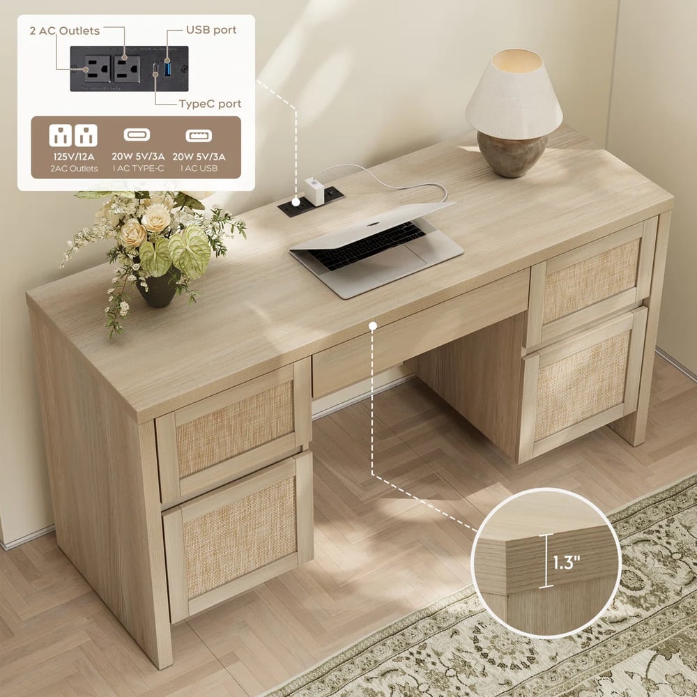 ESCRITORIO MODERNO MINIMALISTA ARABIA 5 CAJONES ROVERE RYR MUEBLES - 3