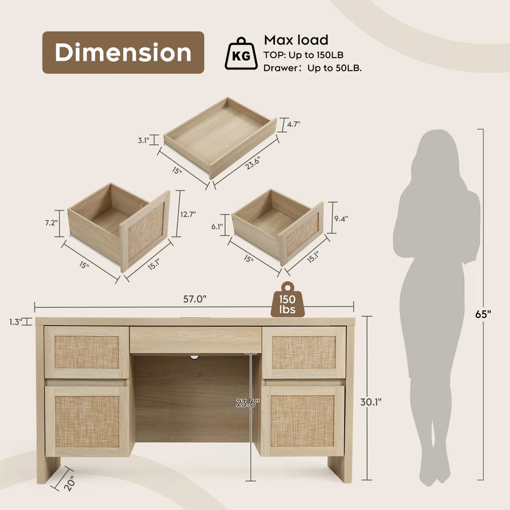 ESCRITORIO MODERNO MINIMALISTA ARABIA 5 CAJONES ROVERE RYR MUEBLES - 4
