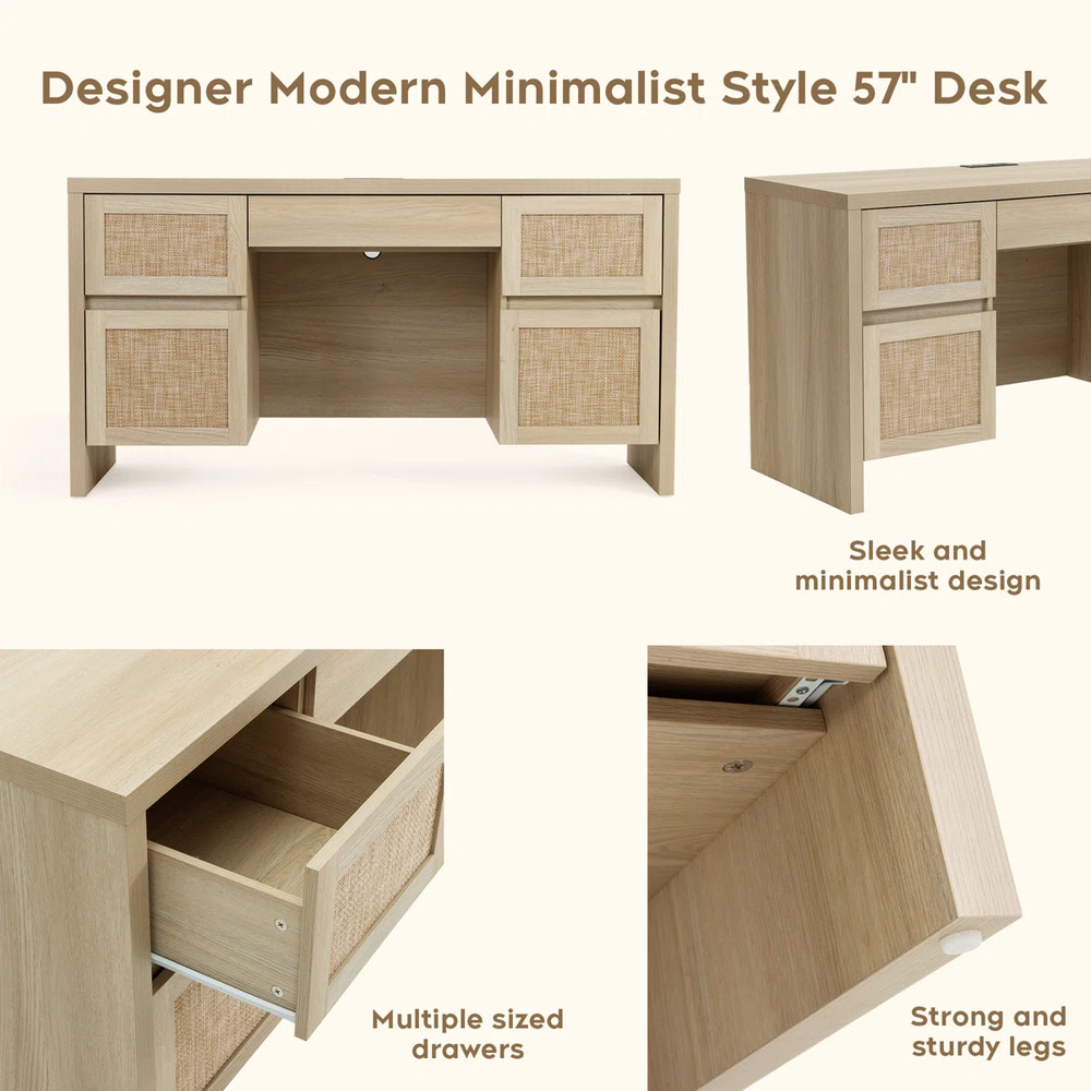 ESCRITORIO MODERNO MINIMALISTA ARABIA 5 CAJONES ROVERE RYR MUEBLES - 5