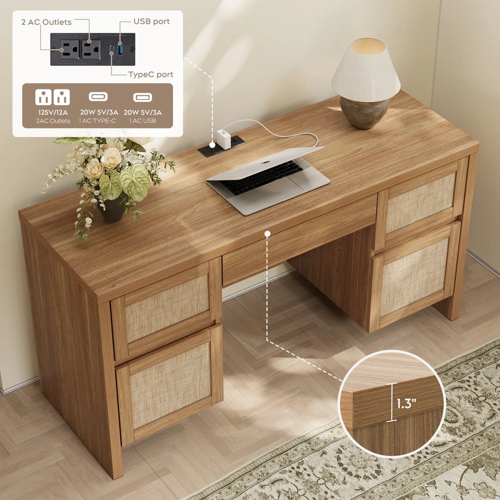 ESCRITORIO MODERNO MINIMALISTA ARABIA 5 CAJONES PANELA RYR MUEBLES - 3