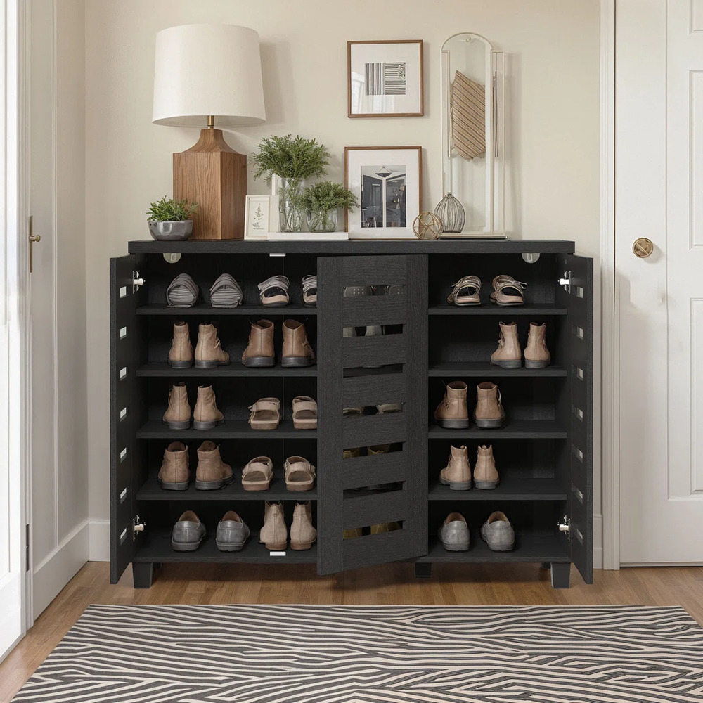 ZAPATERA MODERNA DELIA 3 PUERTAS NEGRO RYR MUEBLES - 4