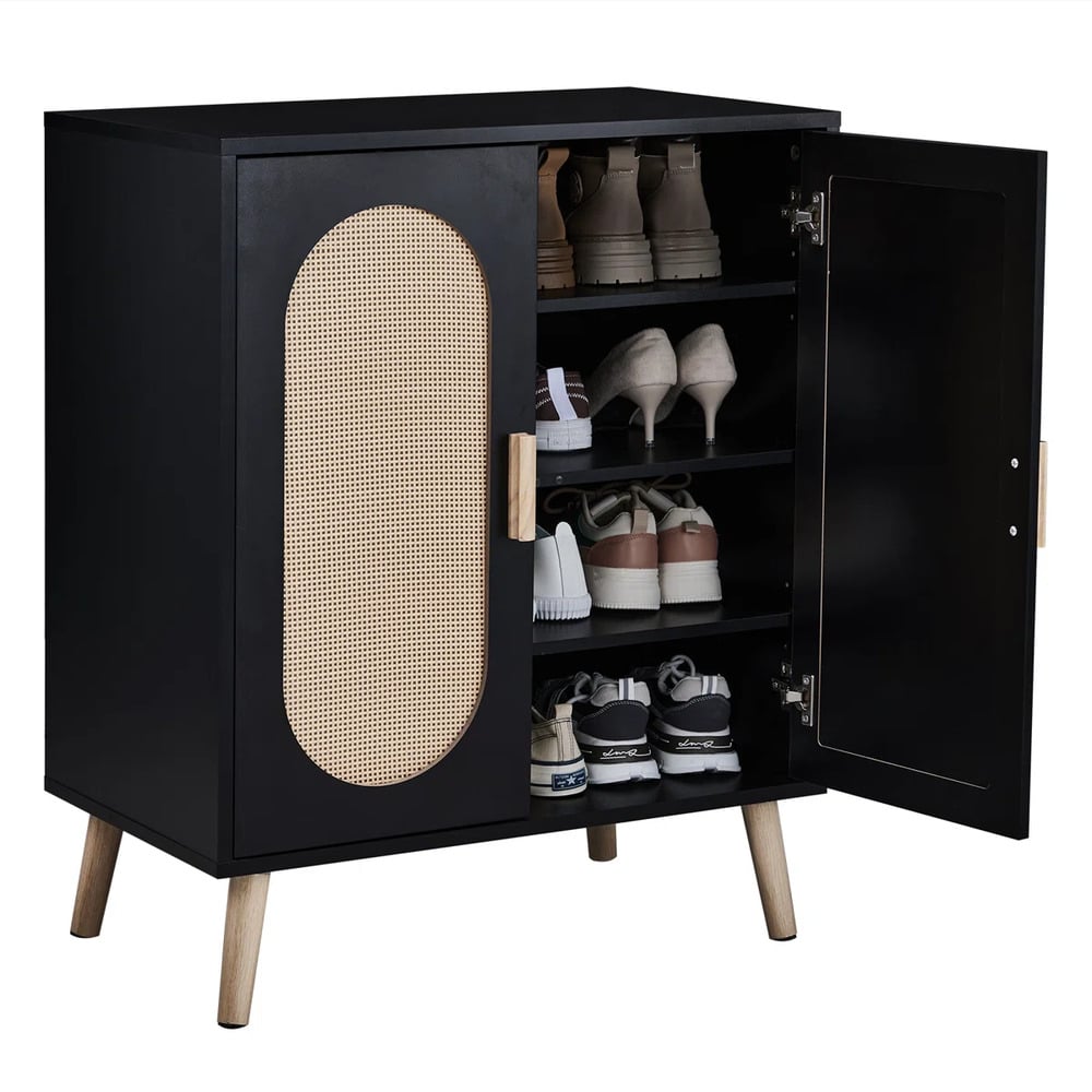 ZAPATERA NÓRDICA REBECA NEGRO 2 PUERTAS CON RATÁN RYR MUEBLES - 3