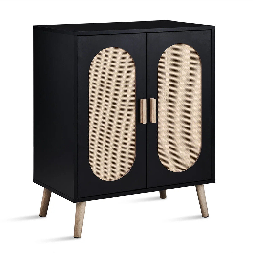 ZAPATERA NÓRDICA REBECA NEGRO 2 PUERTAS CON RATÁN RYR MUEBLES - 4