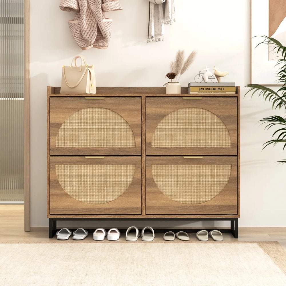 ZAPATERA NÓRDICA ANAÍS 4 PUERTAS CON RATÁN RYR MUEBLES - 1