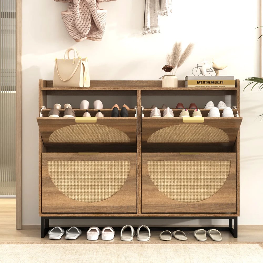 ZAPATERA NÓRDICA ANAÍS 4 PUERTAS CON RATÁN RYR MUEBLES - 2
