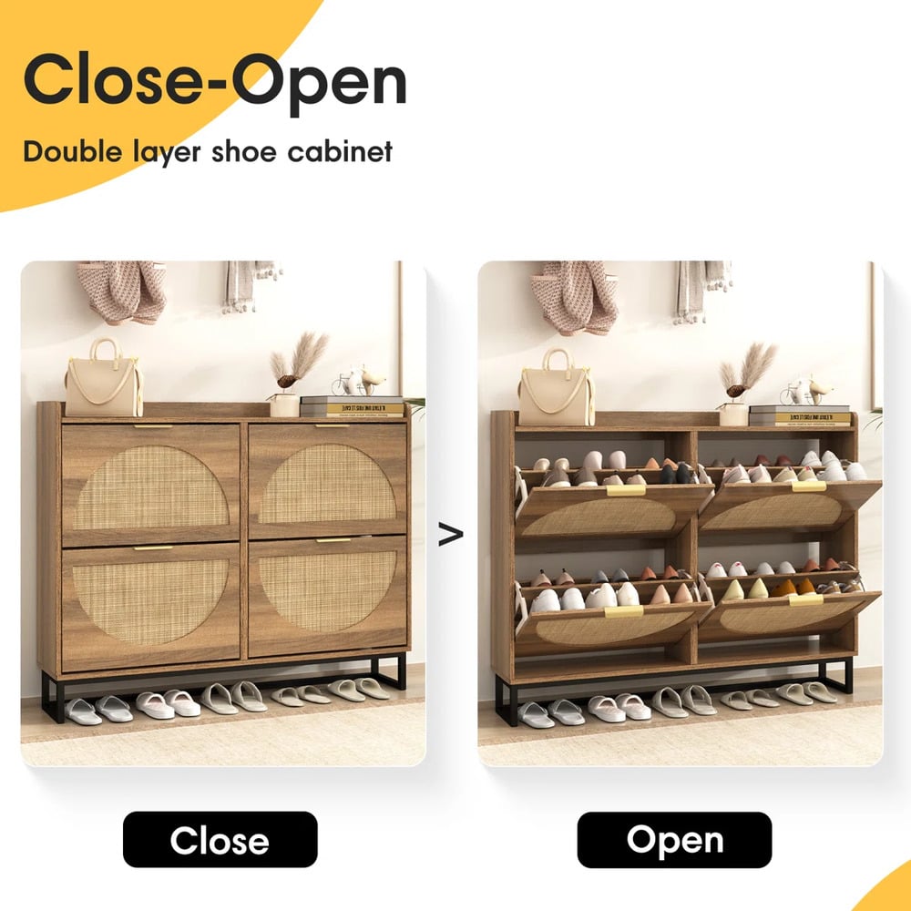 ZAPATERA NÓRDICA ANAÍS 4 PUERTAS CON RATÁN RYR MUEBLES - 4
