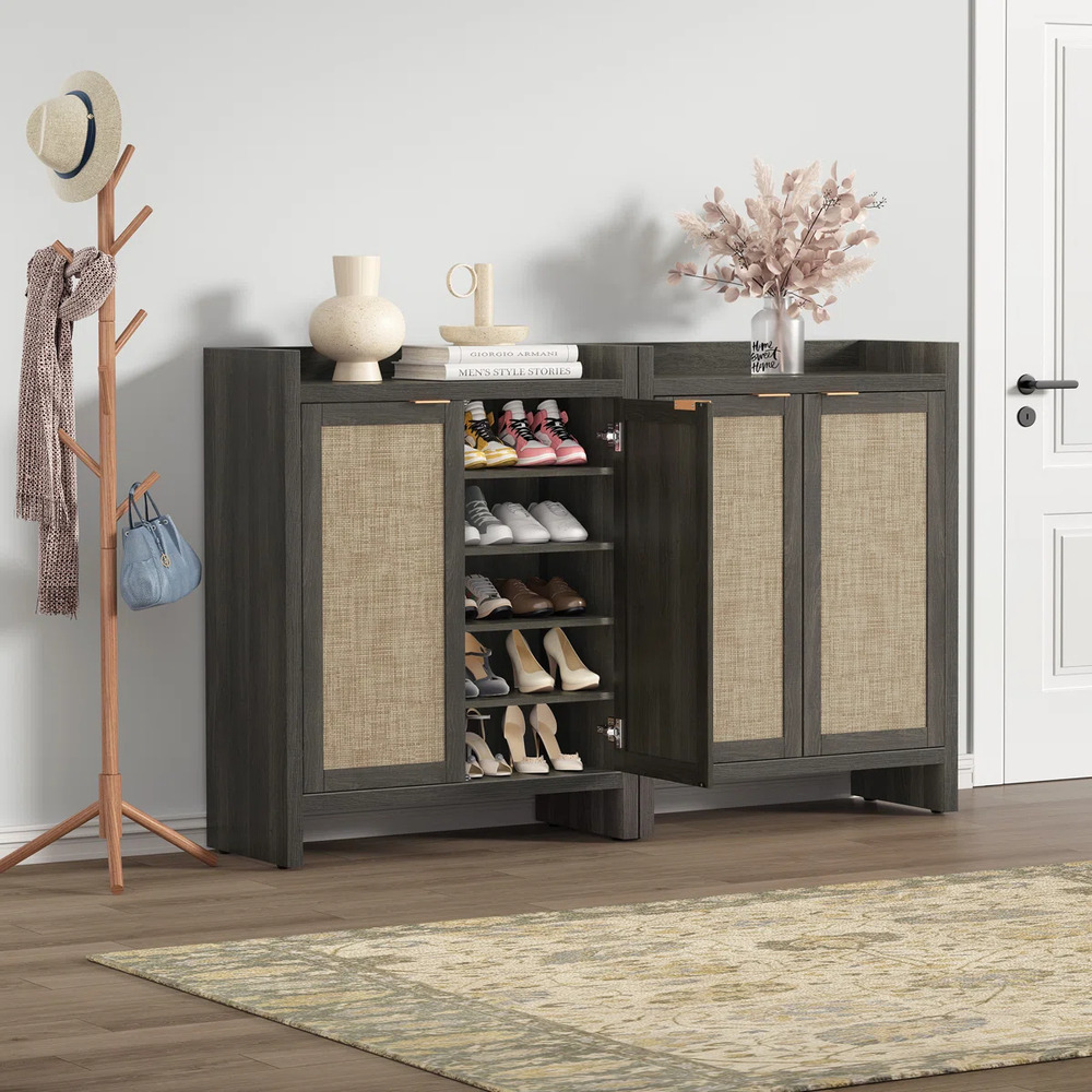 ZAPATERA NÓRDICA OFELIA NEGRO 2 PUERTAS CON RATÁN RYR MUEBLES - 4