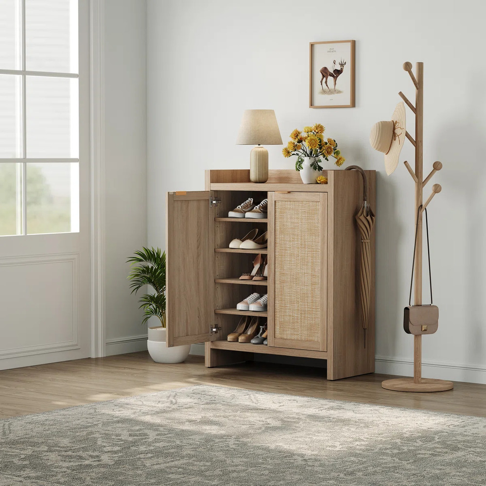 ZAPATERA NÓRDICA OFELIA ROVERE 2 PUERTAS CON RATÁN RYR MUEBLES - 2