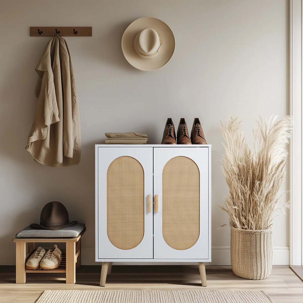 ZAPATERA NÓRDICA REBECA BLANCO 2 PUERTAS CON RATÁN RYR MUEBLES - 1