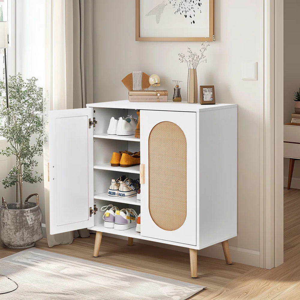 ZAPATERA NÓRDICA REBECA BLANCO 2 PUERTAS CON RATÁN RYR MUEBLES - 2