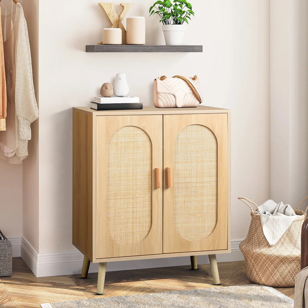 ZAPATERA NÓRDICA REBECA ROBLE 2 PUERTAS CON RATÁN RYR MUEBLES - 1