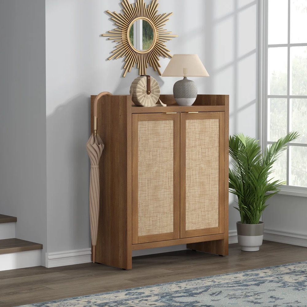 ZAPATERA NÓRDICA OFELIA MARRÓN 2 PUERTAS CON RATÁN RYR MUEBLES - 1