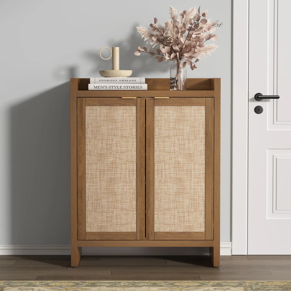 ZAPATERA NÓRDICA OFELIA MARRÓN 2 PUERTAS CON RATÁN RYR MUEBLES - 2