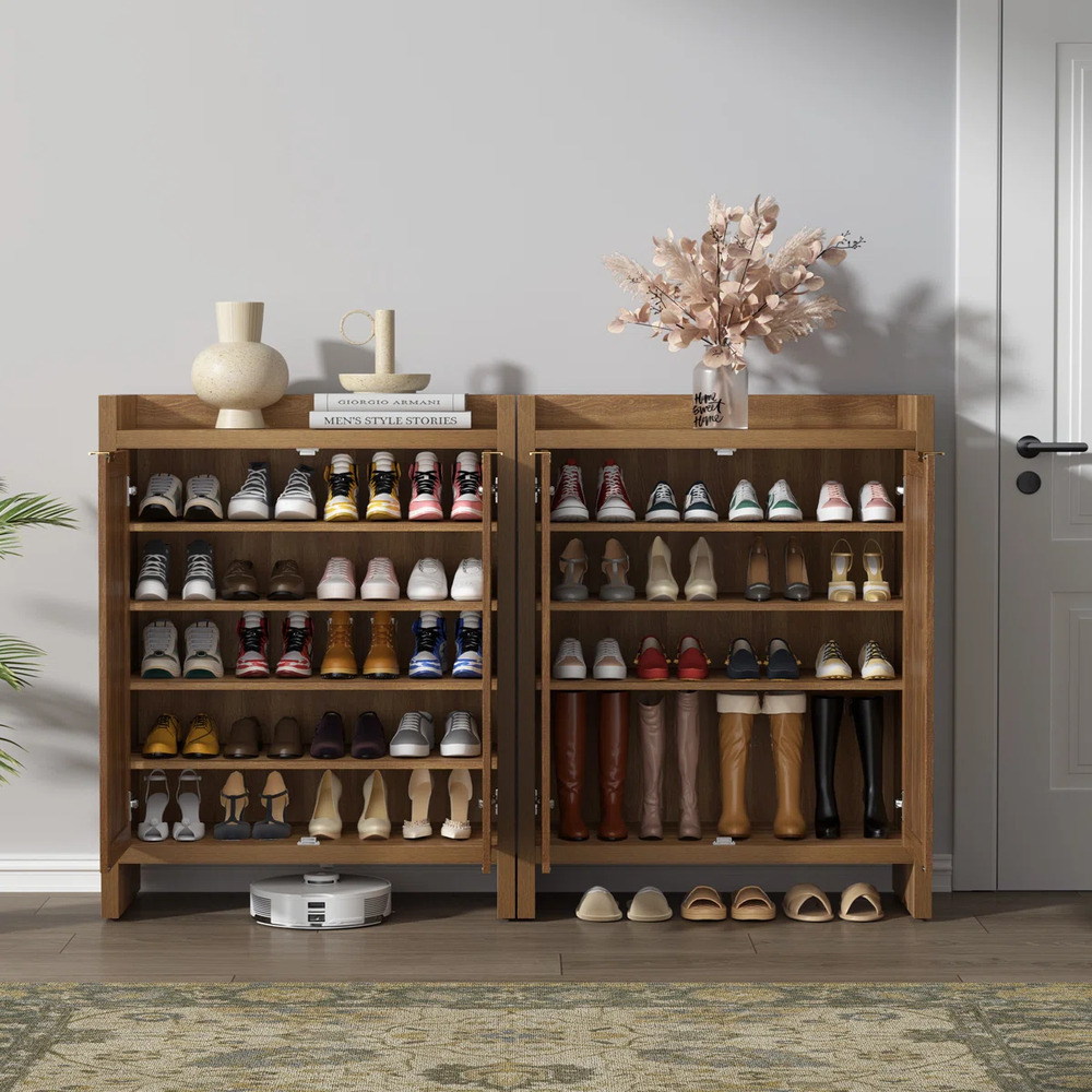 ZAPATERA NÓRDICA OFELIA MARRÓN 2 PUERTAS CON RATÁN RYR MUEBLES - 5