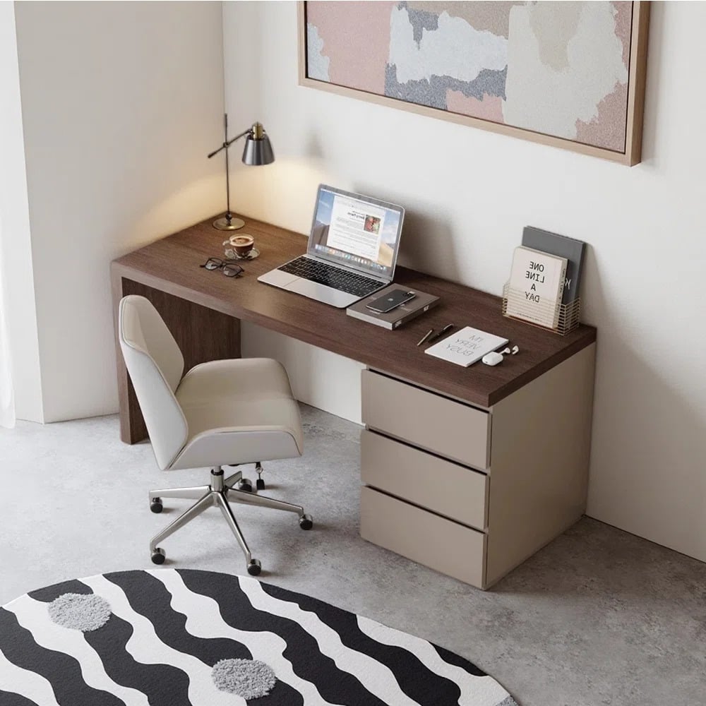 ESCRITORIO MODERNO MEDINA 3 CAJONES MARRÓN Y TAUPE RYR MUEBLES - 1